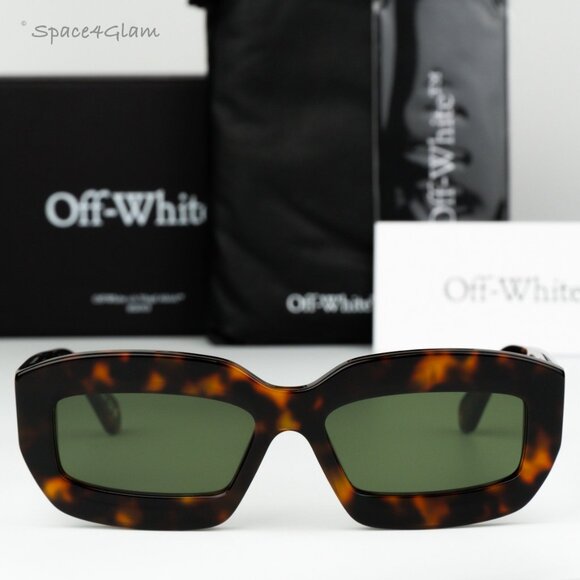 Off-White Men Sunglasses Havana Green Rectangle OERI138 CHARLOTTE 6055 NEW - Picture 1 of 9